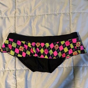 Vintage 90's skull bikini bottom Vibrant  checkered neon colors